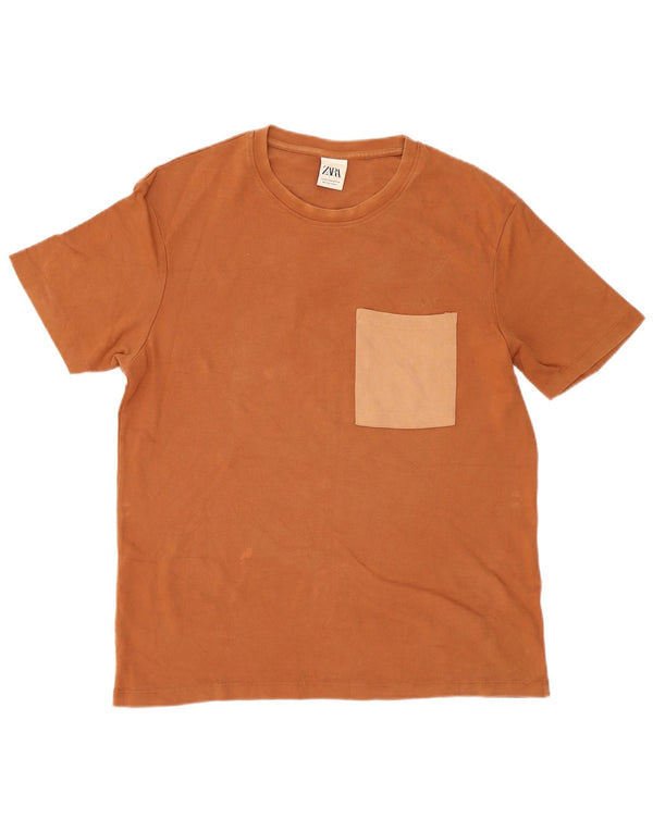 Zara Mens T-Shirt Top Medium Brown