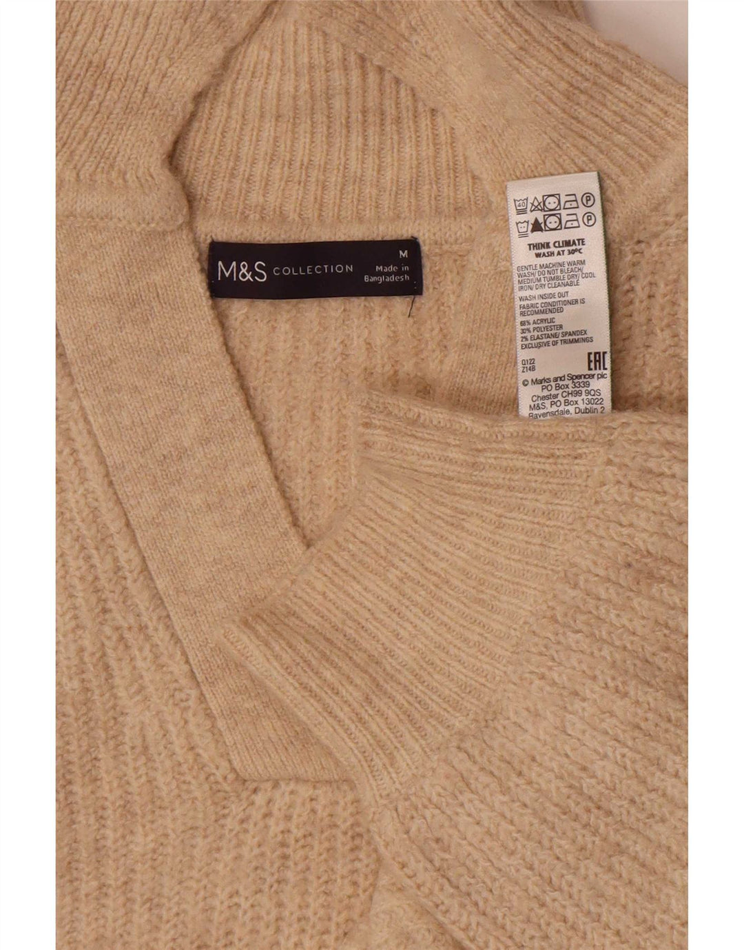 Marks & Spencer Womens Polo Neck Jumper Sweater UK 14 Medium Beige Acrylic