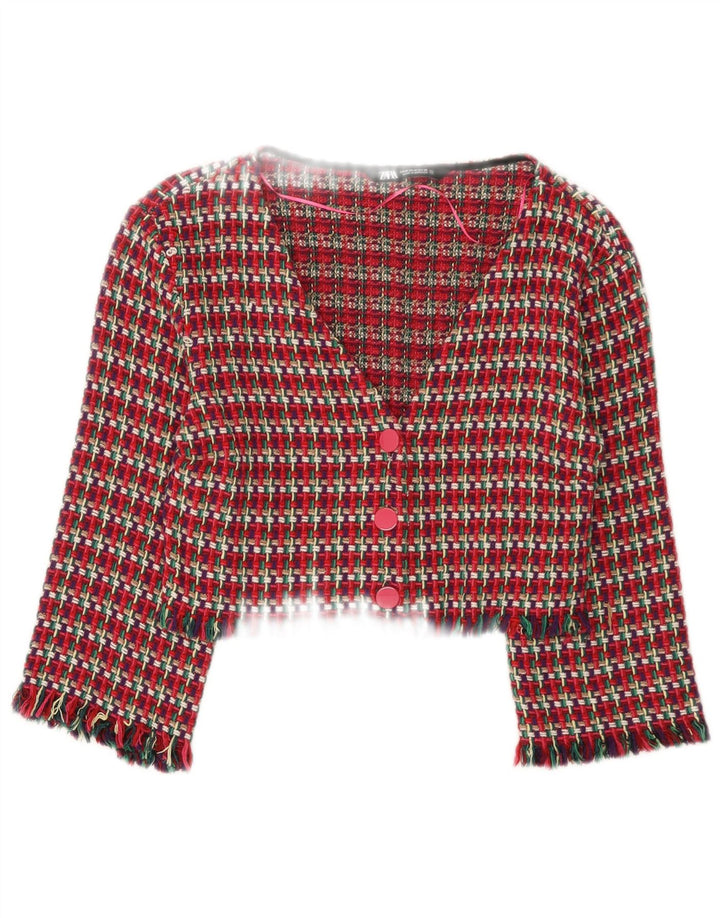 Zara Womens Bolero Jacket UK 12 Medium Red Check Cotton