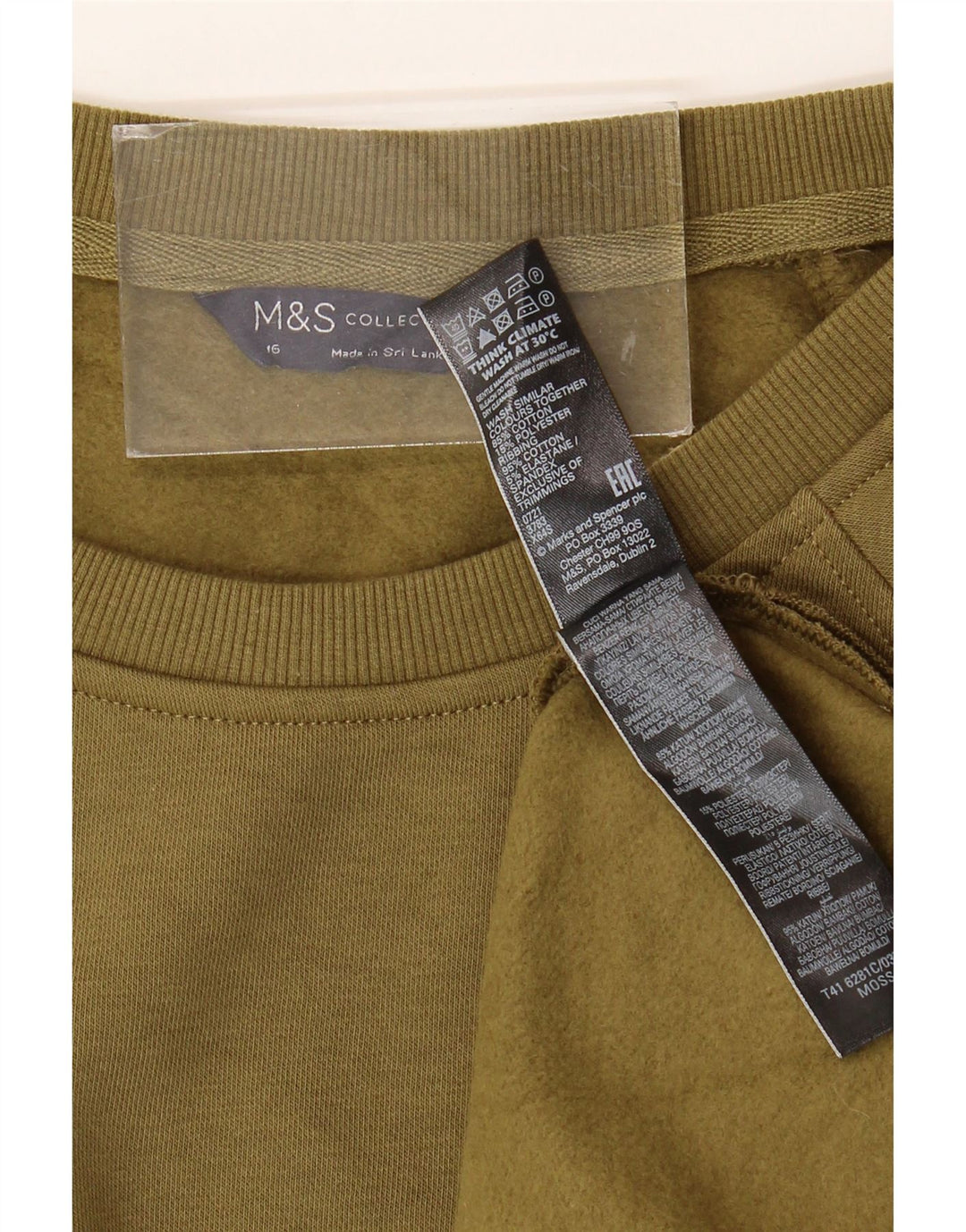 Marks & Spencer Womens Sweatshirt Jumper UK 16 Large  Khaki Cotton