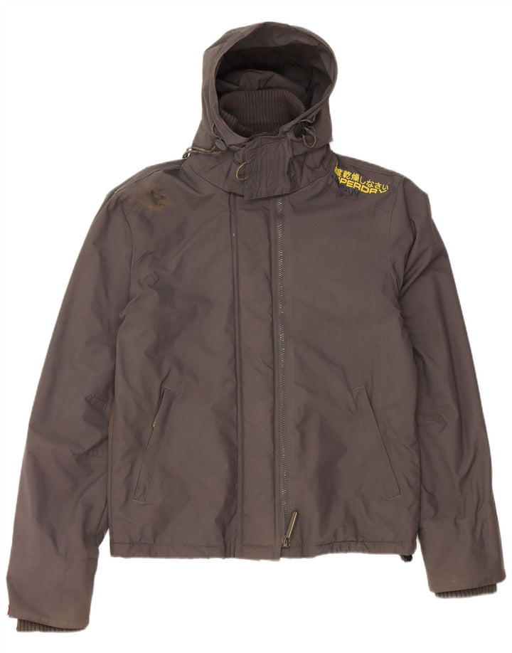 SUPERDRY Mens Hooded Windbreaker Jacket UK 38 Medium Grey Nylon