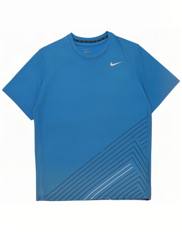 Nike Mens Dri Fit T-Shirt Top 2XL Blue Geometric Polyester