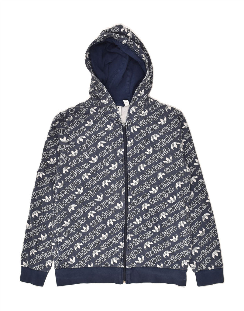 ADIDAS Boys Graphic Zip Hoodie Sweater 13-14 Years Navy Blue Cotton | Vintage Adidas | Thrift | Second-Hand Adidas | Used Clothing | Messina Hembry 