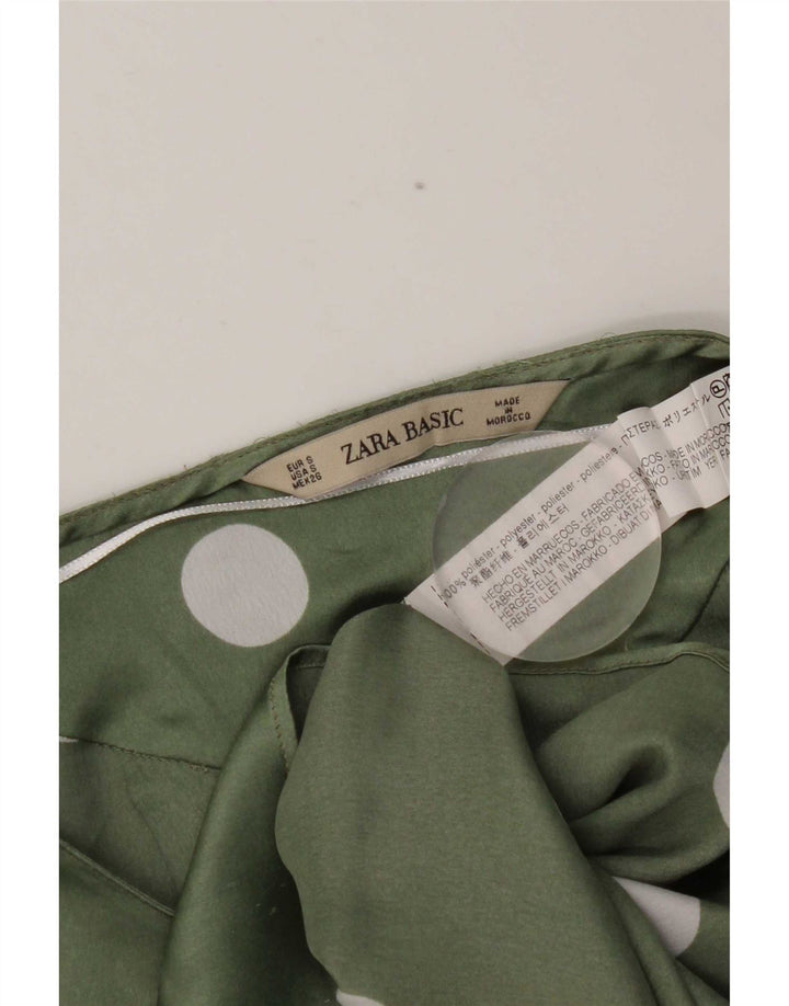 Zara Womens Crop Oversized Blouse Top UK 10 Small Green Polka Dot Polyester