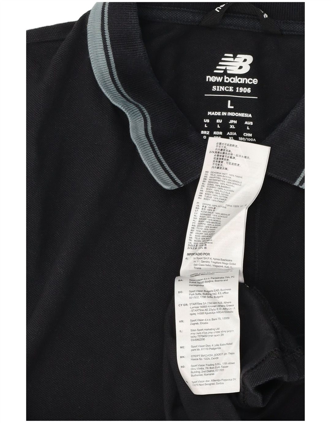 NEW BALANCE Mens Polo Shirt Large Black Cotton