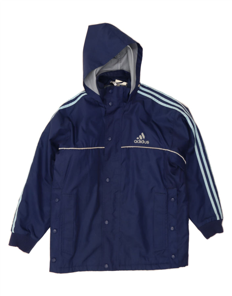 ADIDAS Boys Graphic Hooded Windbreaker Jacket 13-14 Years Navy Blue Vintage Adidas and Second-Hand Adidas from Messina Hembry 