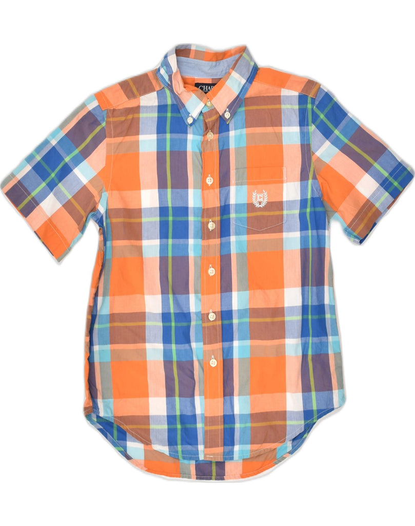 CHAPS Boys Easy Care Short Sleeve Shirt 10-11 Years Medium Orange Check | Vintage Chaps | Thrift | Second-Hand Chaps | Used Clothing | Messina Hembry 