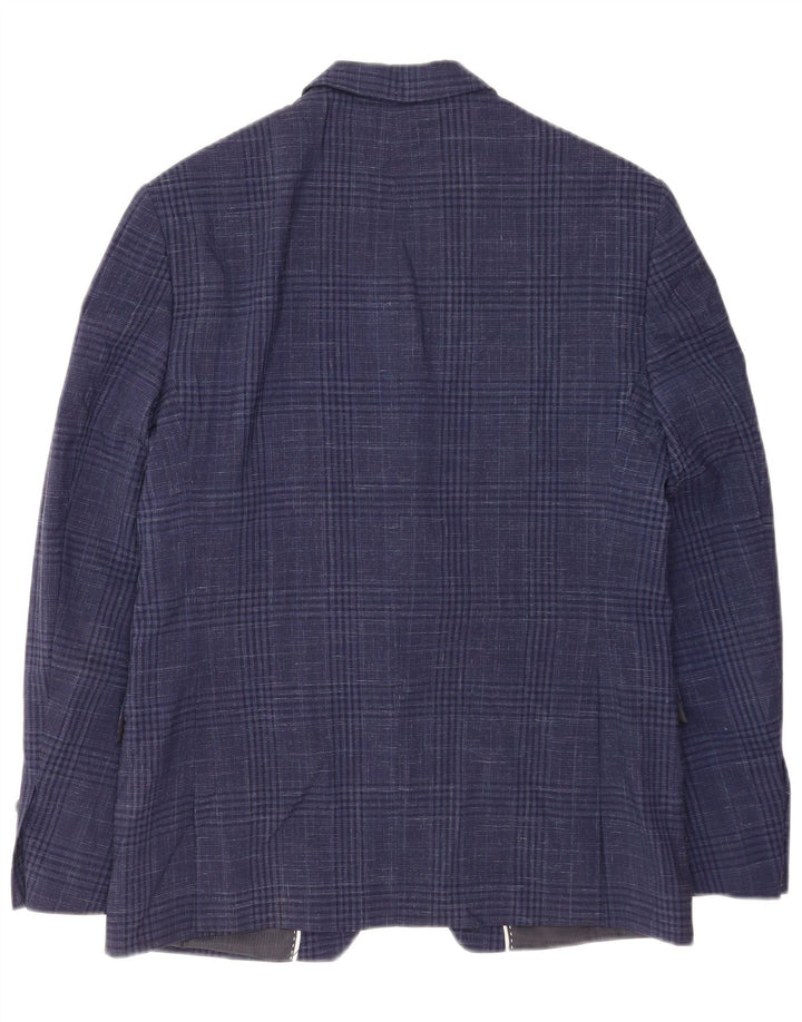 Zara Mens 2 Button Blazer Jacket EU 52 Large Navy Blue Houndstooth