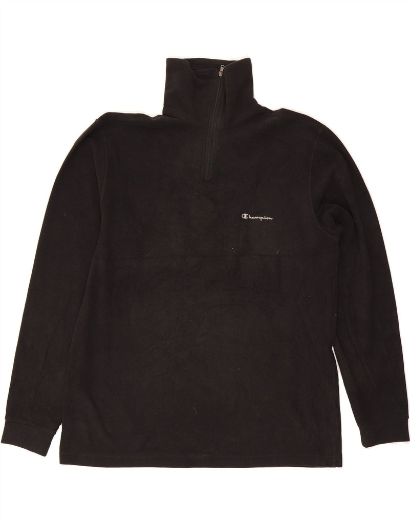 CHAMPION Mens Zip Neck Fleece Jumper Large Black Polyester Vintage Champion and Second-Hand Champion from Messina Hembry 
