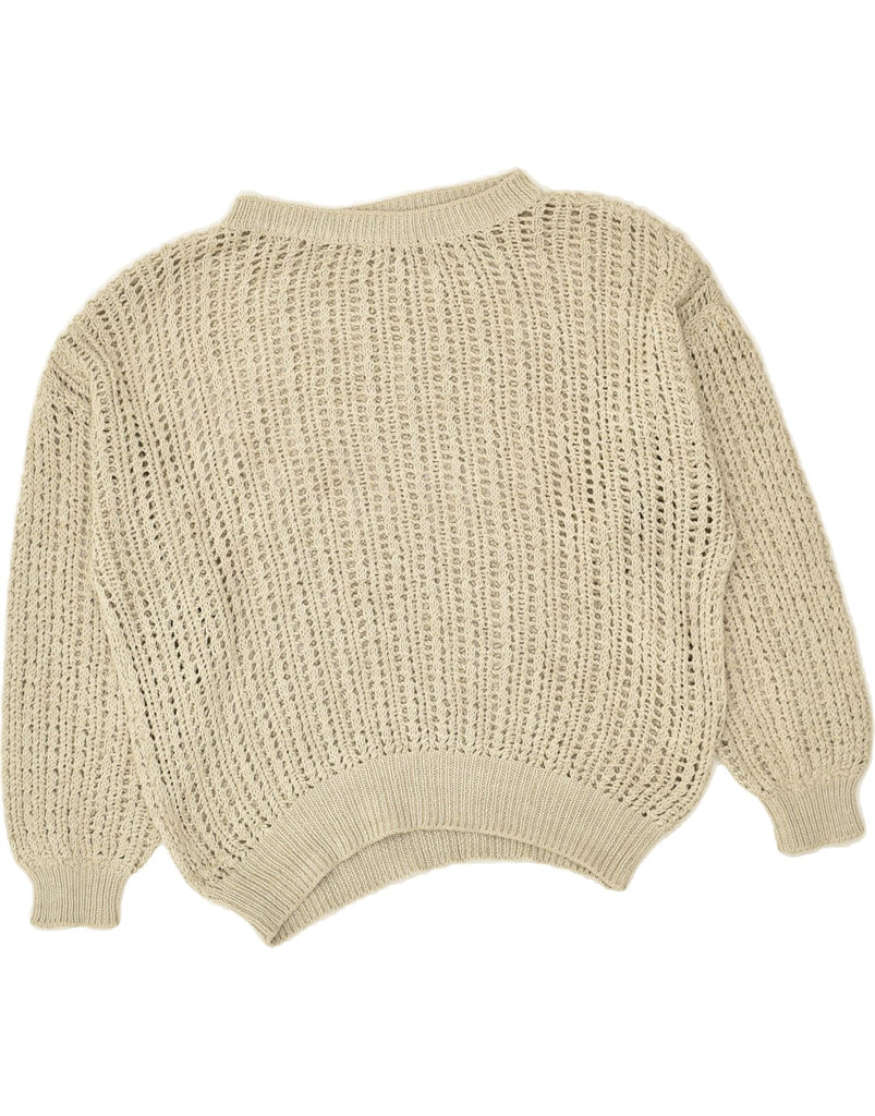 VINTAGE Womens See Through Boat Neck Jumper Sweater UK 14 Large Beige | Vintage Vintage | Thrift | Second-Hand Vintage | Used Clothing | Messina Hembry 