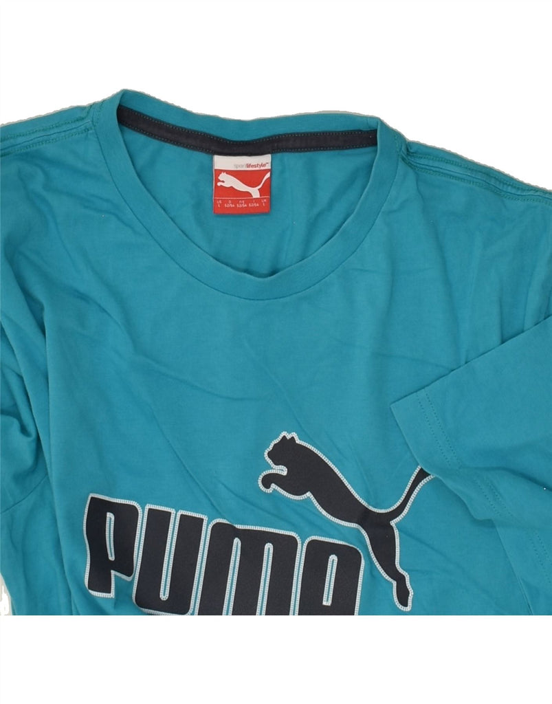 PUMA Mens Graphic T-Shirt Top Large Blue Cotton | Vintage Puma | Thrift | Second-Hand Puma | Used Clothing | Messina Hembry 