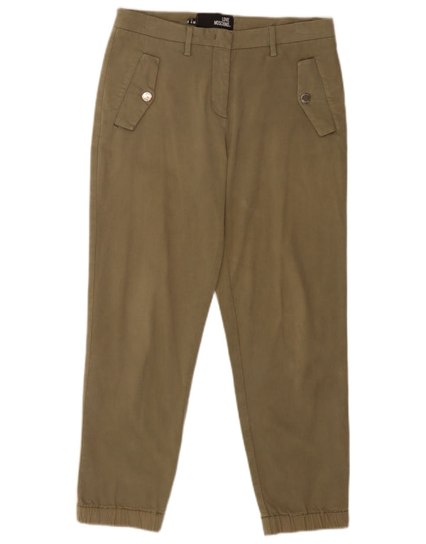 Moschino Womens Straight Cropped Trousers UK 8 Small W28 L25 Khaki Cotton