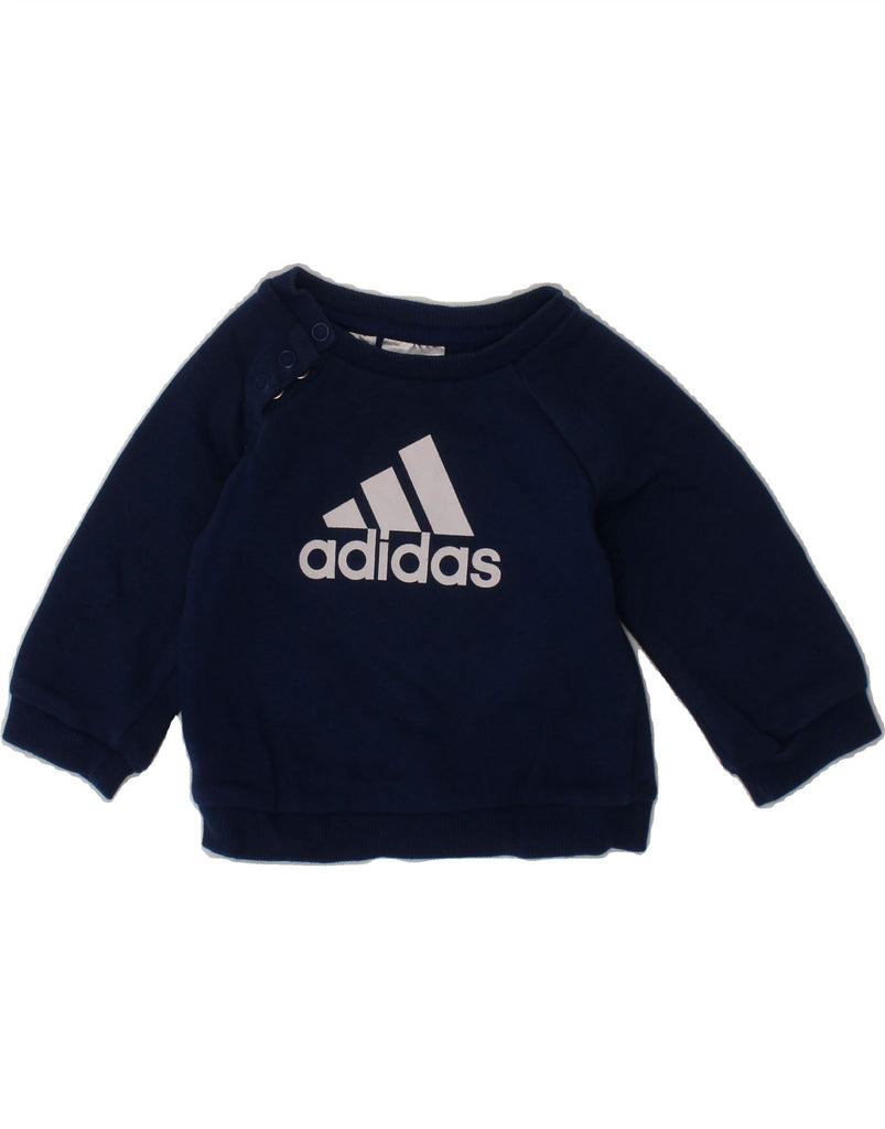 ADIDAS Baby Boys Graphic Sweatshirt Jumper 0-3 Months Navy Blue Cotton Vintage Adidas and Second-Hand Adidas from Messina Hembry 