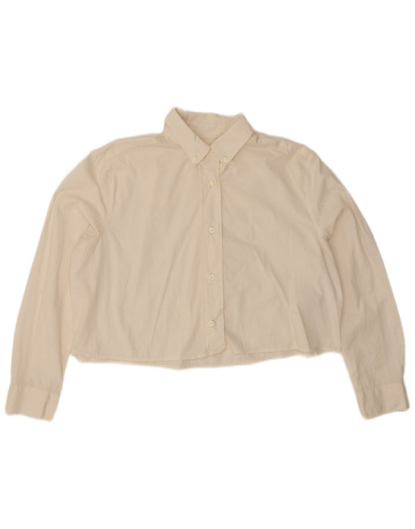 Benetton Womens Oversized Crop Shirt UK 14 Medium Beige Cotton