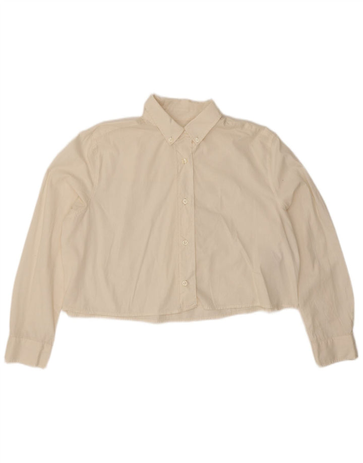 Benetton Womens Oversized Crop Shirt UK 14 Medium Beige Cotton