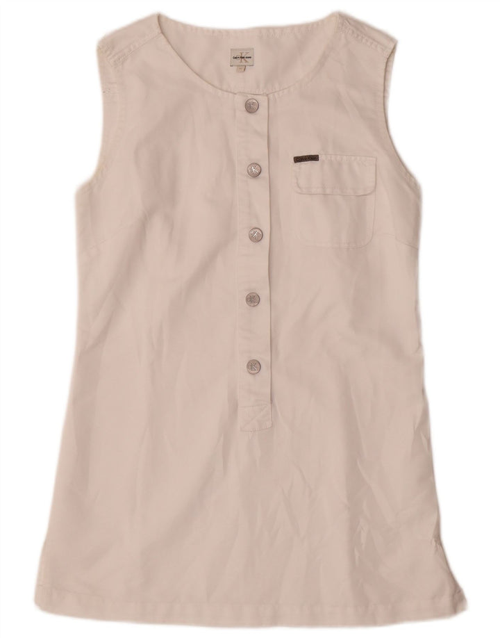 Calvin Klein Jeans Womens Sleeveless Tunic Top UK 12 Medium White Cotton
