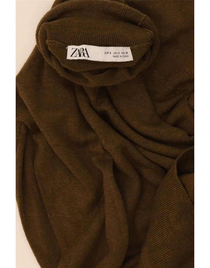 Zara Womens Roll Neck Jumper Sweater UK 10 Small Khaki