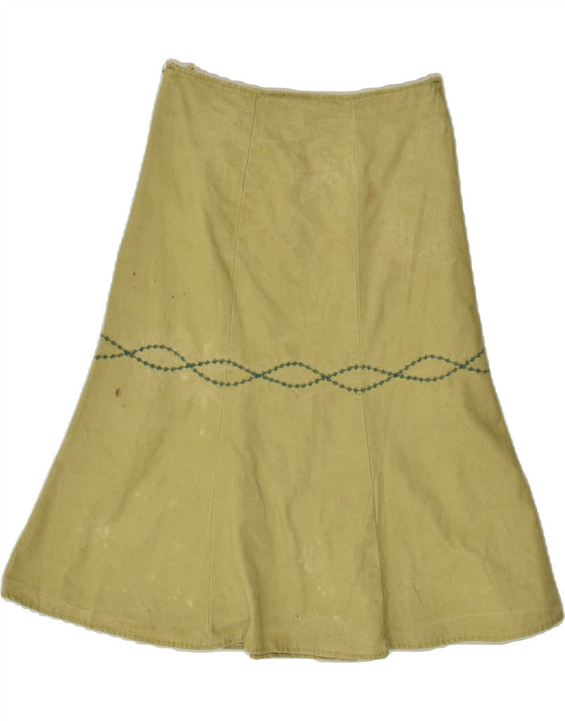 VINTAGE Womens A-Line Skirt UK 12 Medium W26 Khaki Cotton | Vintage Vintage | Thrift | Second-Hand Vintage | Used Clothing | Messina Hembry 