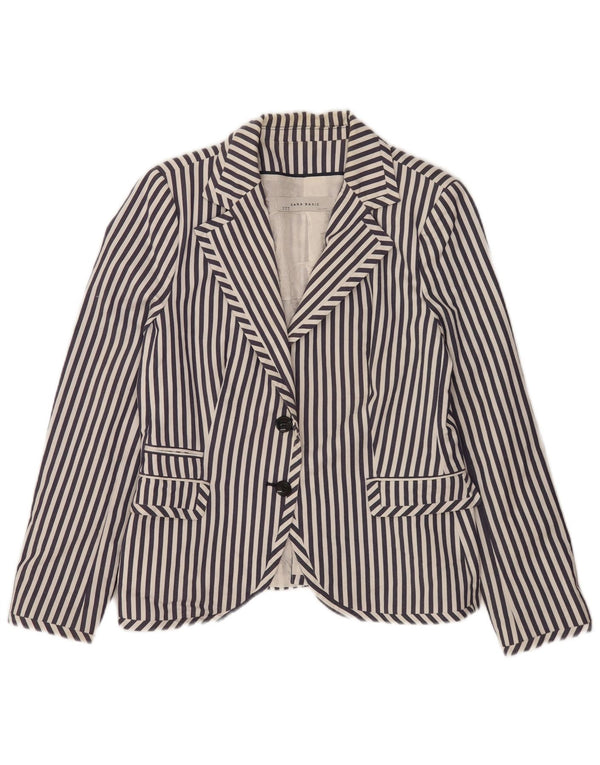 Zara Womens 2 Button Blazer Jacket UK 18 XL Navy Blue Striped