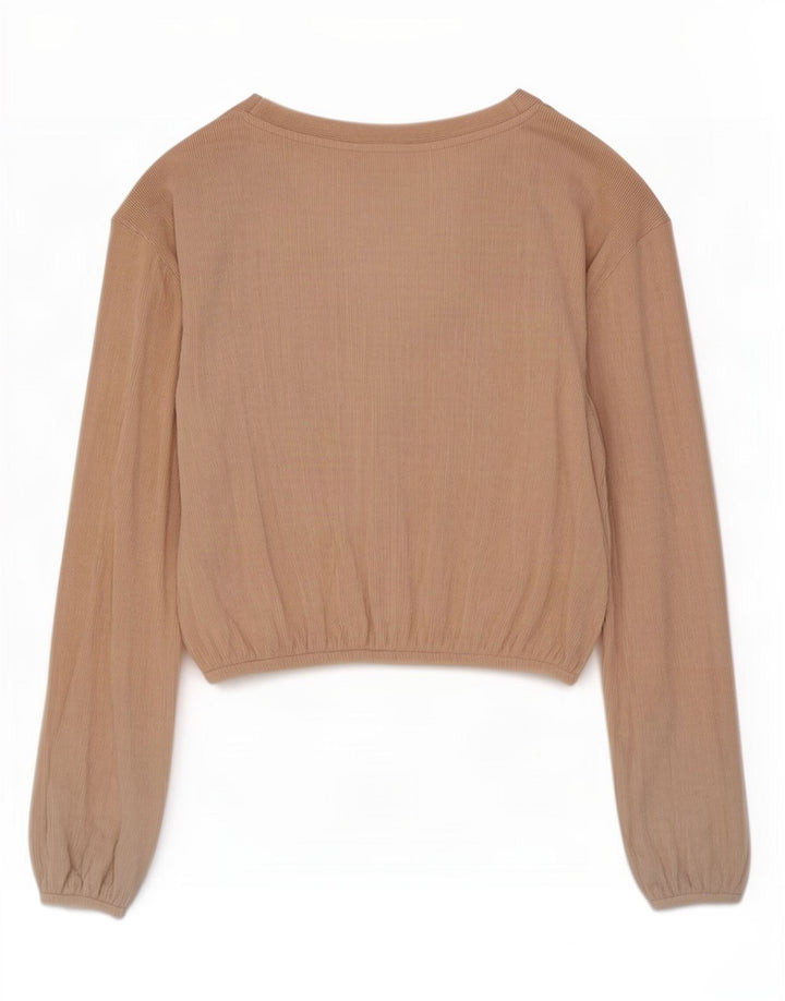 Zara Womens Crop Cardigan Top UK 16 Large Beige Polyester