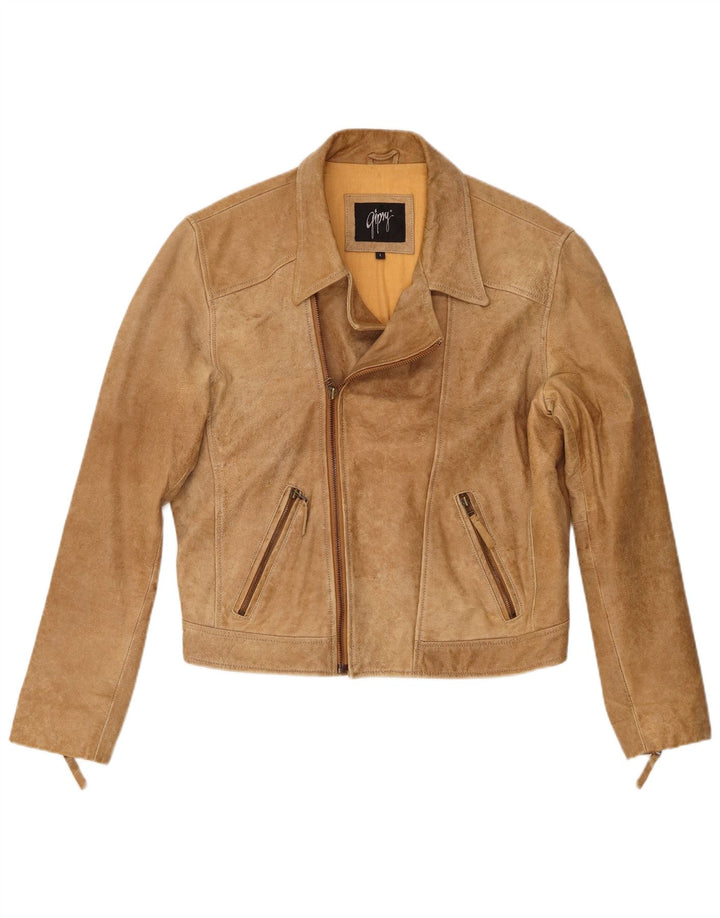 Gipsy Womens Leather Biker Jacket UK 16 Large Beige Leather