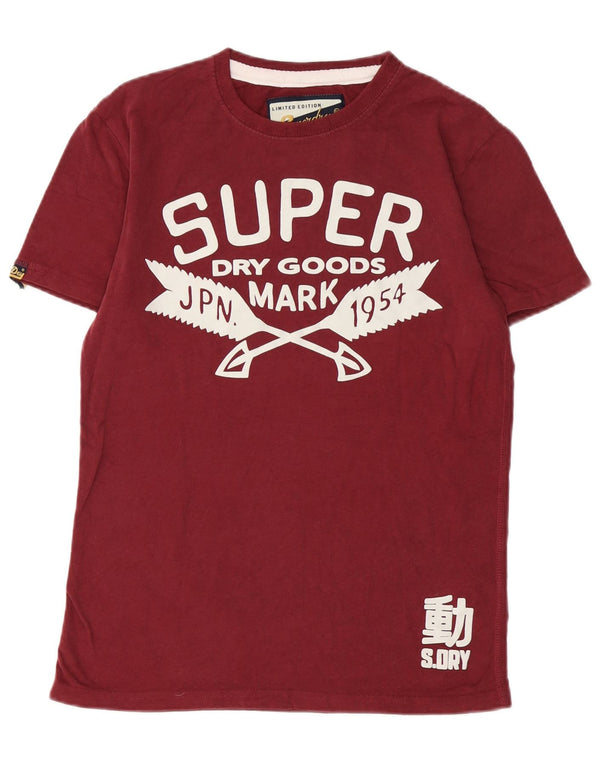 SUPERDRY Mens Classic Fit Graphic T-Shirt Top Small Burgundy Cotton