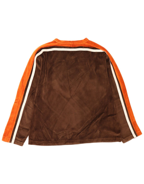 Vintage Mens Top Long Sleeve Large Brown Colourblock Cotton