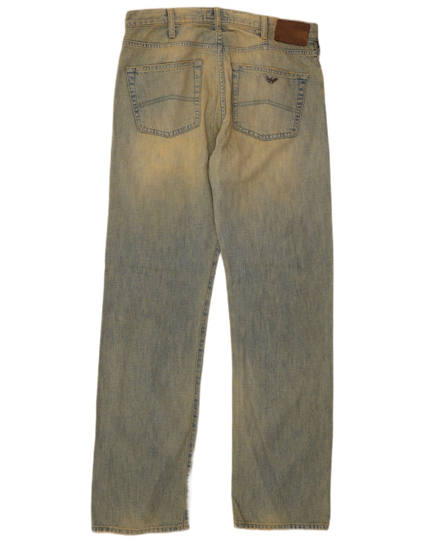 Armani Mens Distressed Straight Jeans W32 L32 Blue Cotton