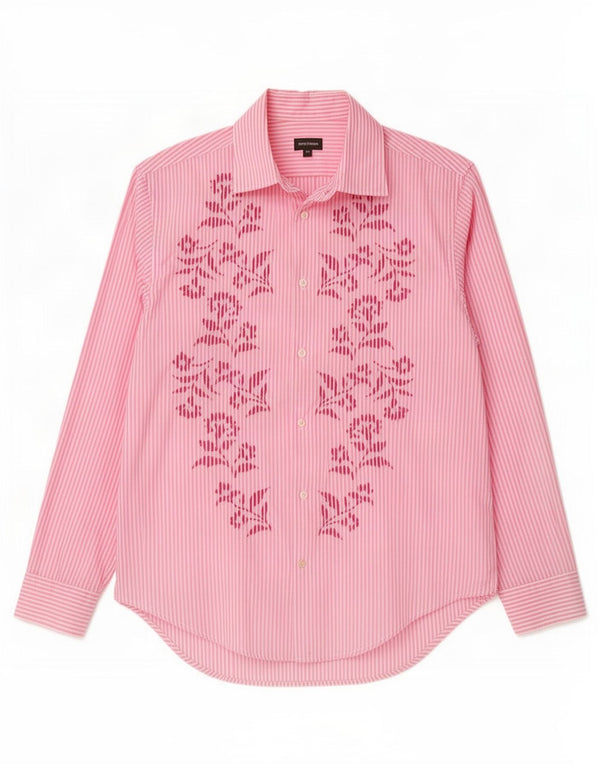 Henry Cottons Mens Shirt Size 41 Large Pink Pinstripe Cotton