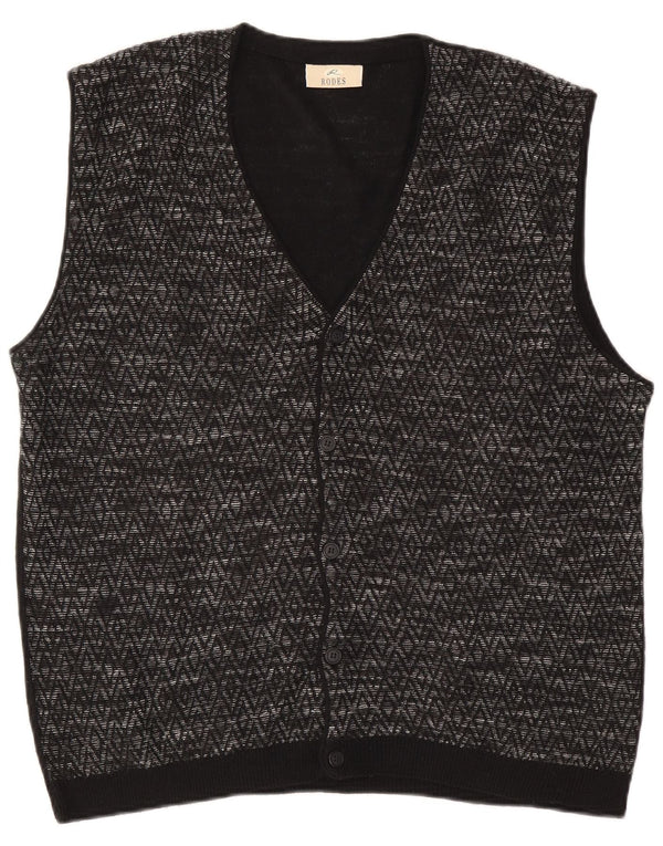 Rodes Mens Sleeveless Cardigan Sweater XL Black Argyle/Diamond Wool