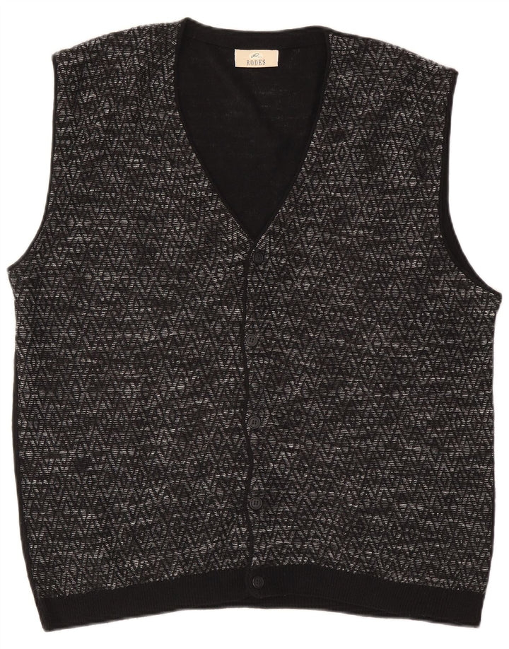 Rodes Mens Sleeveless Cardigan Sweater XL Black Argyle/Diamond Wool