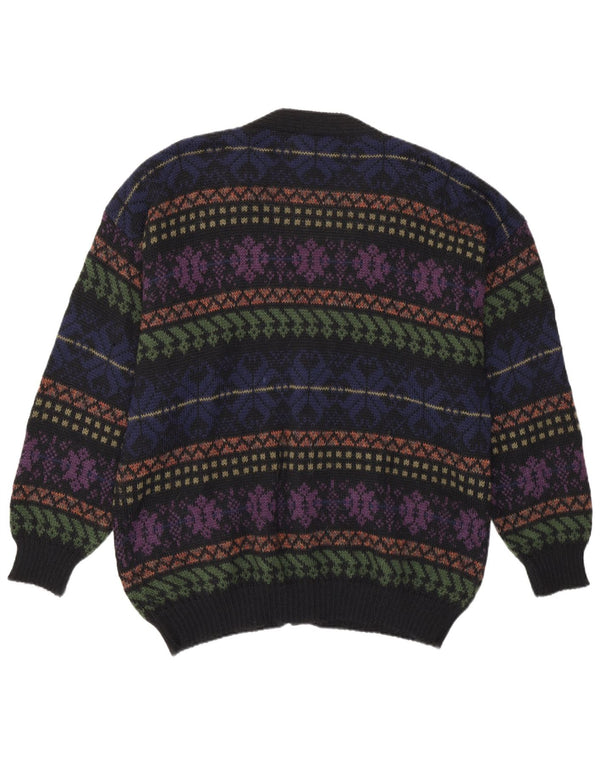 Vintage Mens Cardigan Sweater Medium Multicoloured Fair Isle Alpaca Wool