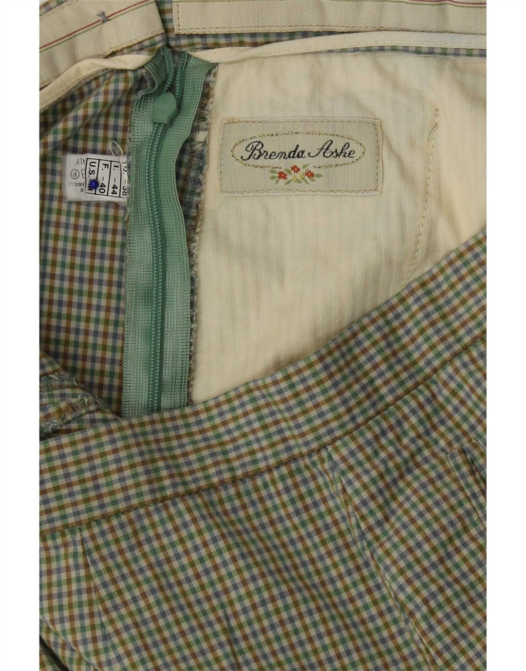 Vintage Womens Cropped Trousers IT 40 Small W26 L24 Green Gingham
