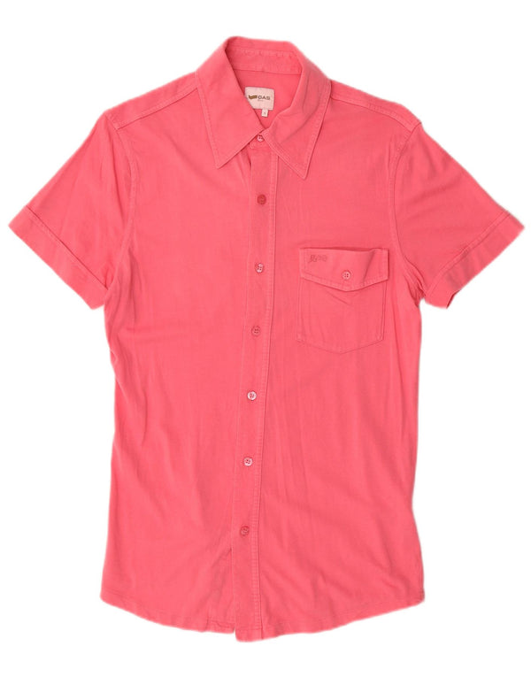 Gas Mens Short Sleeve Shirt Small Pink Striped Cotton