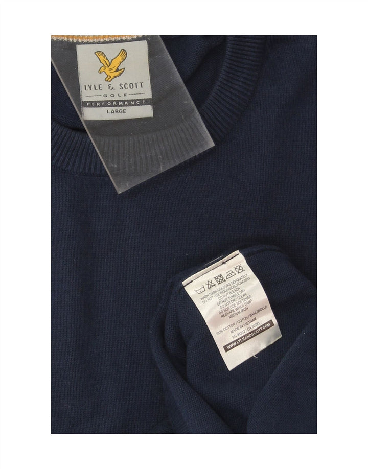 LYLE & SCOTT Mens Crew Neck Jumper Sweater Large Navy Blue Cotton Vintage Lyle & Scott and Second-Hand Lyle & Scott from Messina Hembry 
