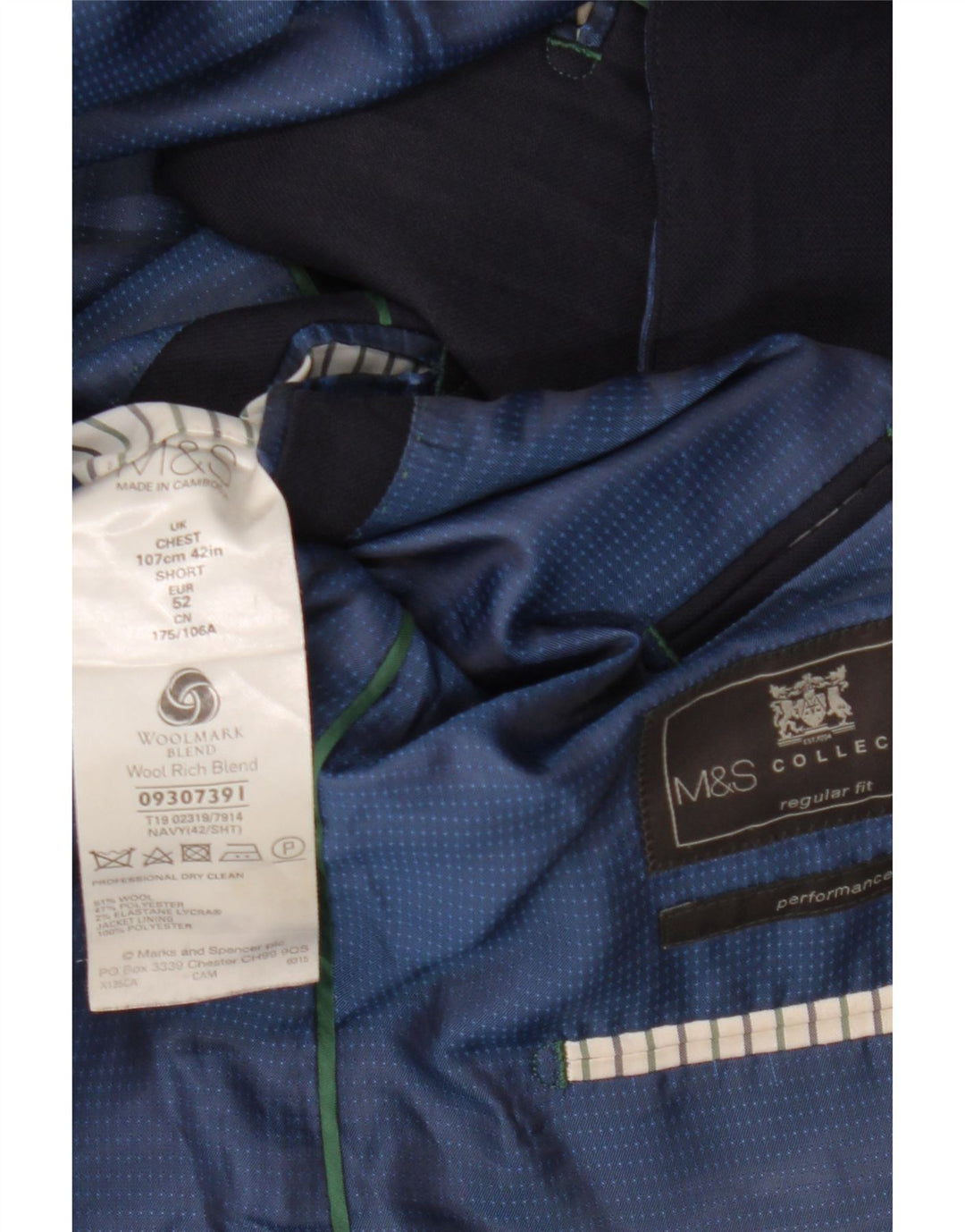 MARKS & SPENCER Mens 2 Button Regular Fit Blazer Jacket UK 42 XL Navy Blue