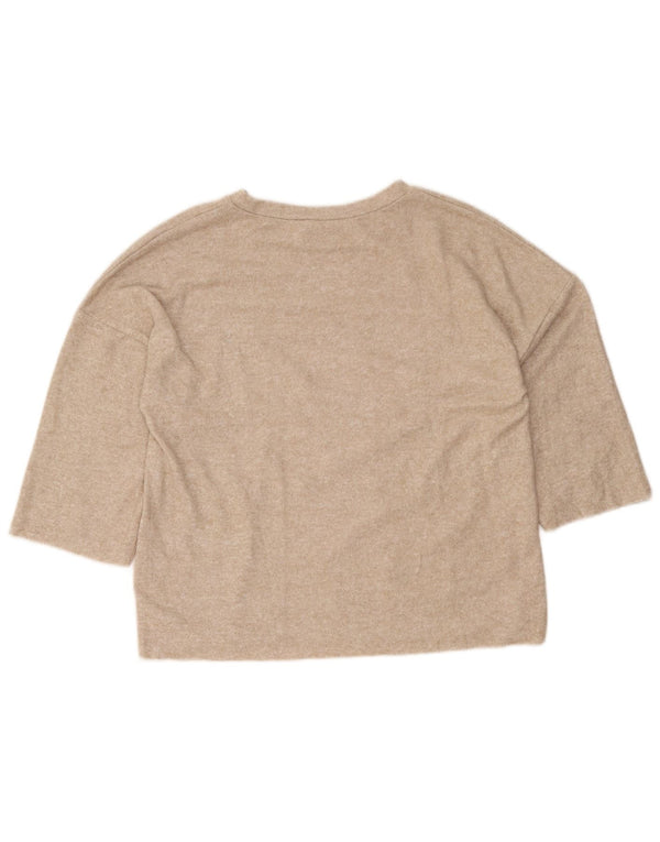 Zara Womens Trafaluc Pullover Top 3/4 Sleeve UK 10 Small Beige Flecked