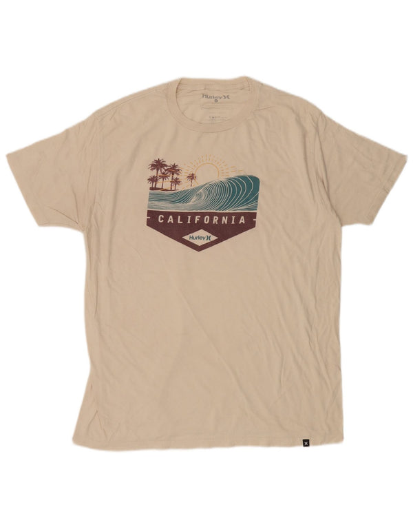 Hurley Mens Graphic T-Shirt Top Large Off White Cotton
