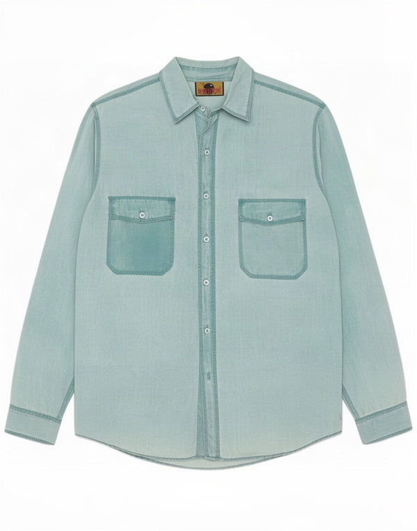 Vintage Mens Denim Shirt Medium Green Silk