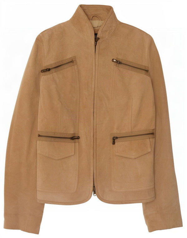Zarro Womens Suede Jacket IT 42 Medium Beige Leather