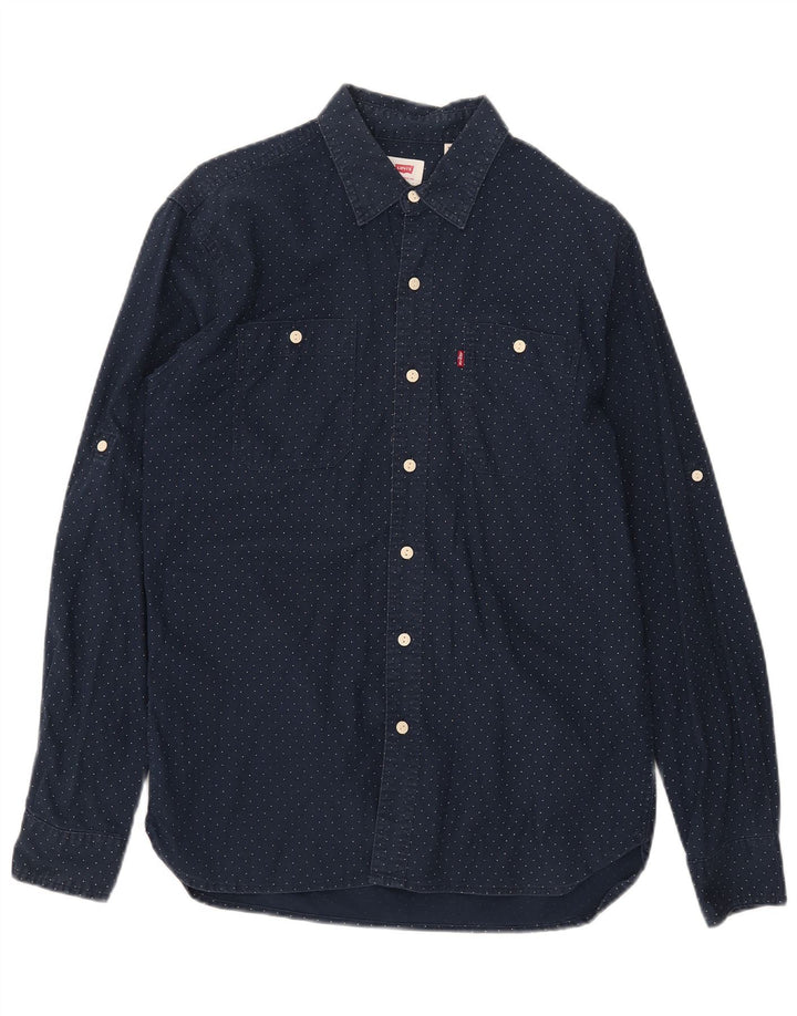 Levi's Mens Shirt Medium Navy Blue Spotted Cotton