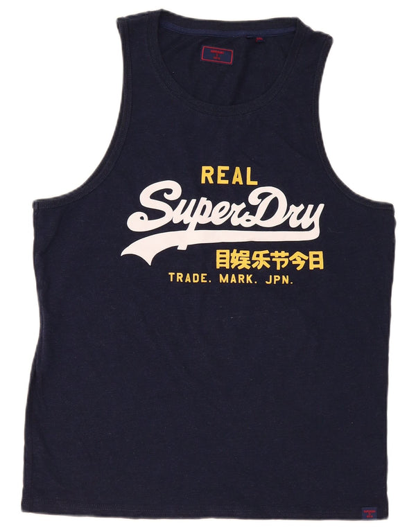 Superdry Mens Graphic Vest Top 2XL Navy Blue Cotton