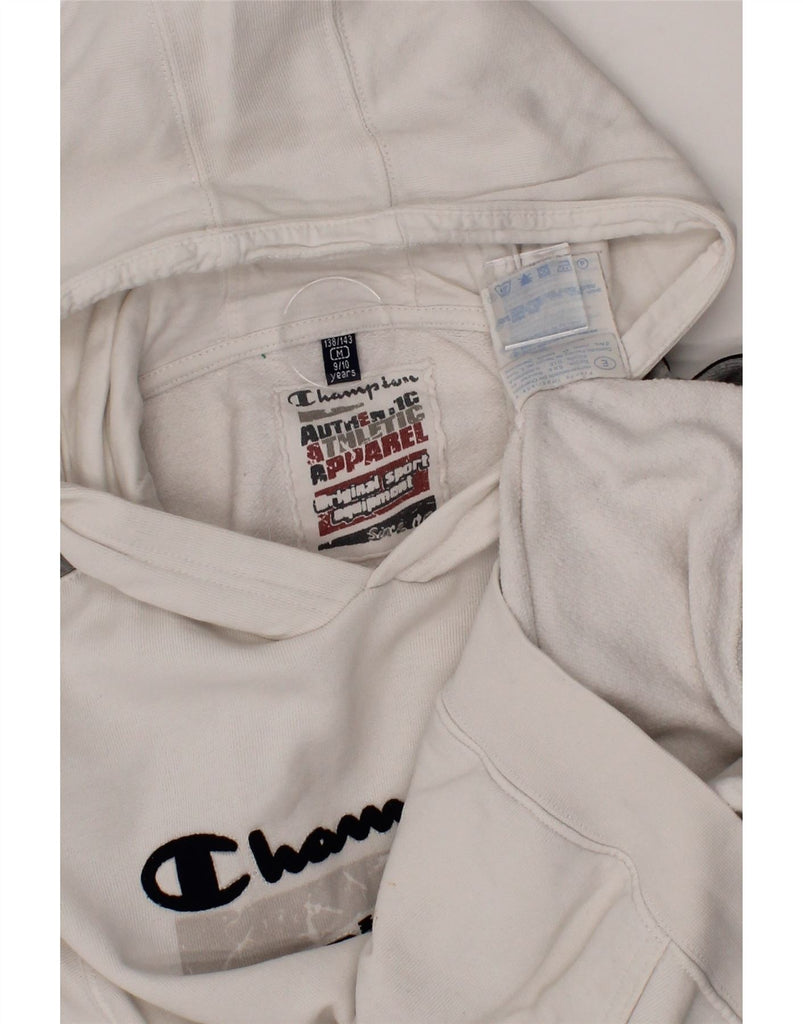 CHAMPION Boys Graphic Hoodie Jumper 9-10 Years Medium White Cotton Vintage Champion and Second-Hand Champion from Messina Hembry 