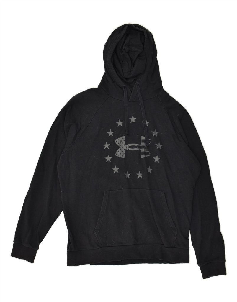 UNDER ARMOUR Womens Graphic Hoodie Jumper UK 16 Large Black Cotton | Vintage Under Armour | Thrift | Second-Hand Under Armour | Used Clothing | Messina Hembry 