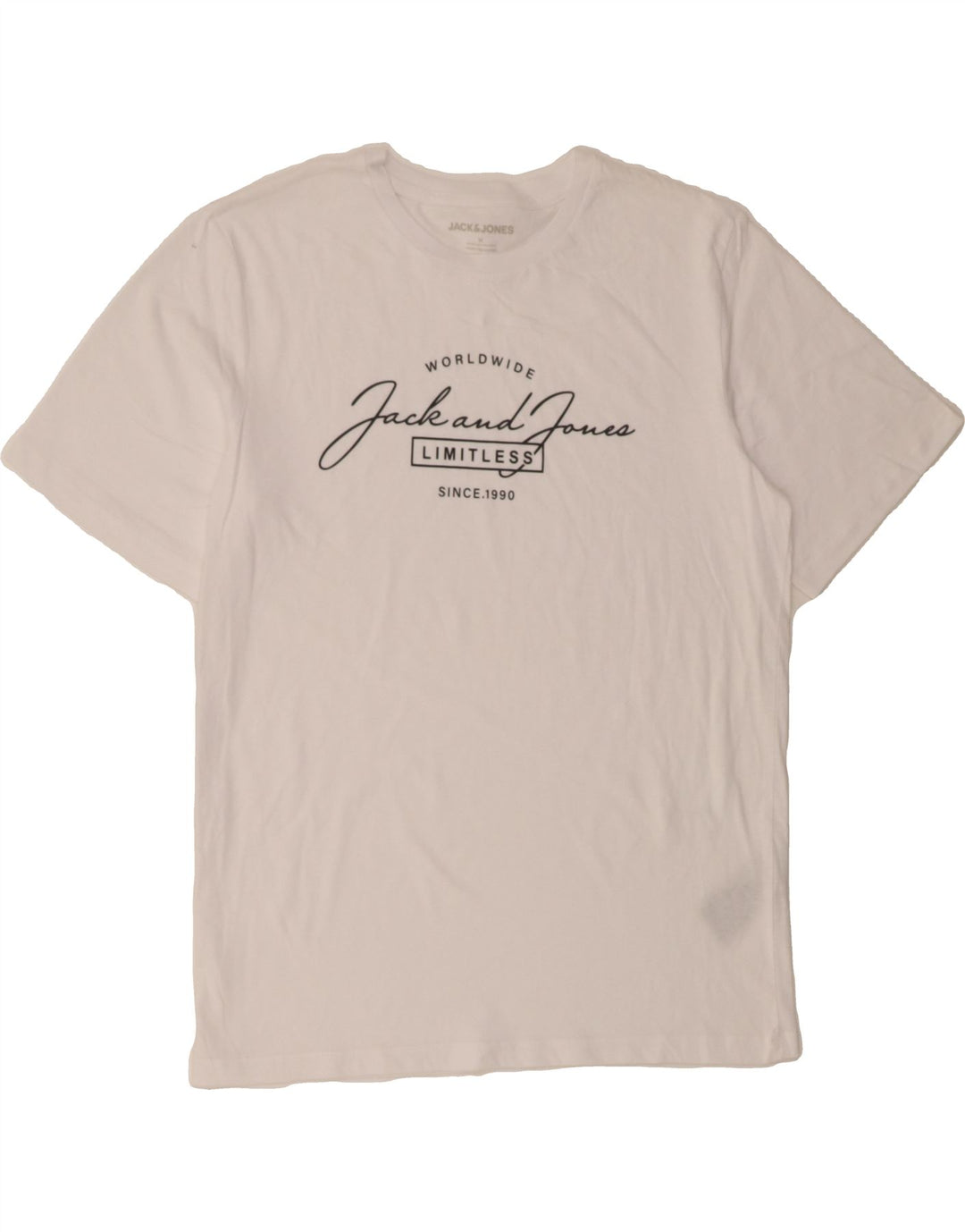 JACK & JONES Mens Graphic T-Shirt Top Medium White Cotton Vintage Jack & Jones and Second-Hand Jack & Jones from Messina Hembry 