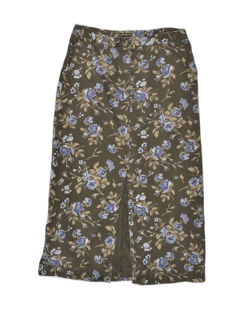 EDDIE BAUER Womens Straight Skirt UK 14 Large W32 Grey Floral Cotton | Vintage Eddie Bauer | Thrift | Second-Hand Eddie Bauer | Used Clothing | Messina Hembry 