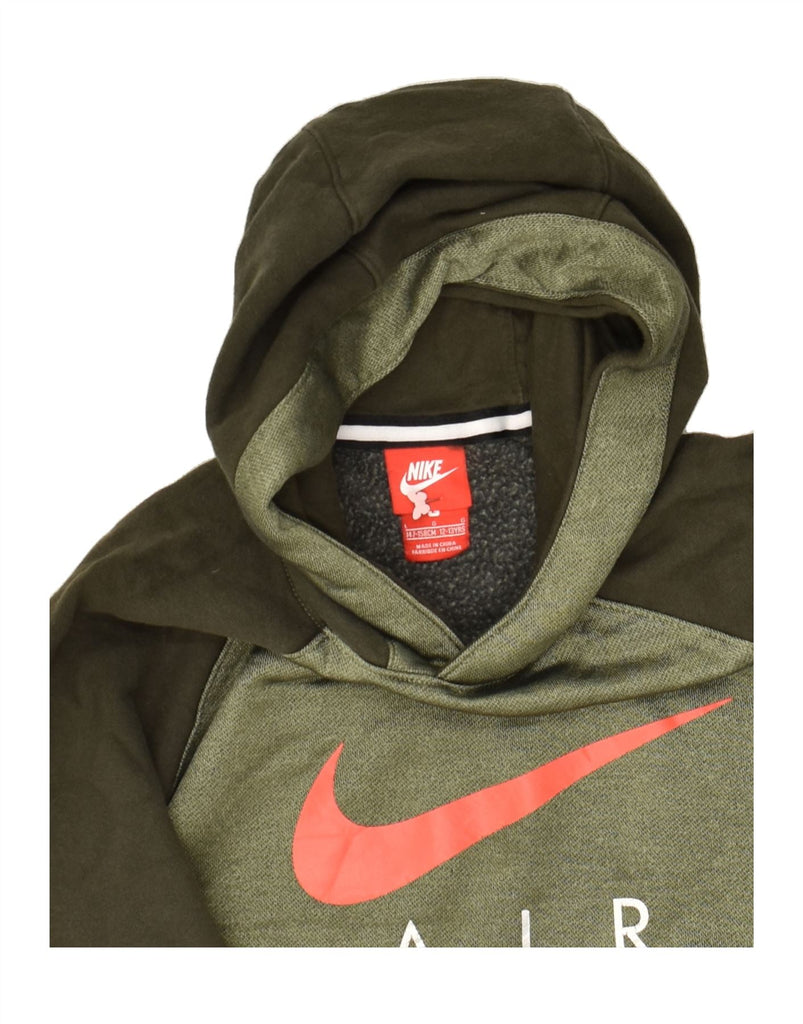 NIKE Boys Graphic Hoodie Jumper 12-13 Years Large Khaki Colourblock Cotton | Vintage Nike | Thrift | Second-Hand Nike | Used Clothing | Messina Hembry 