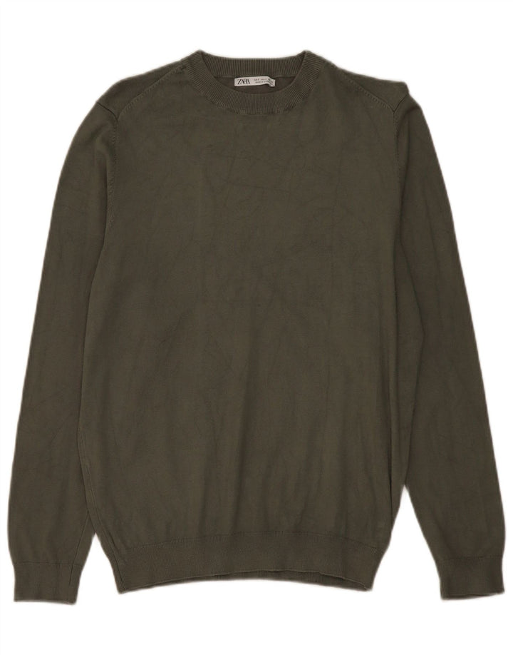 Zara Mens Crew Neck Jumper Sweater Small Khaki