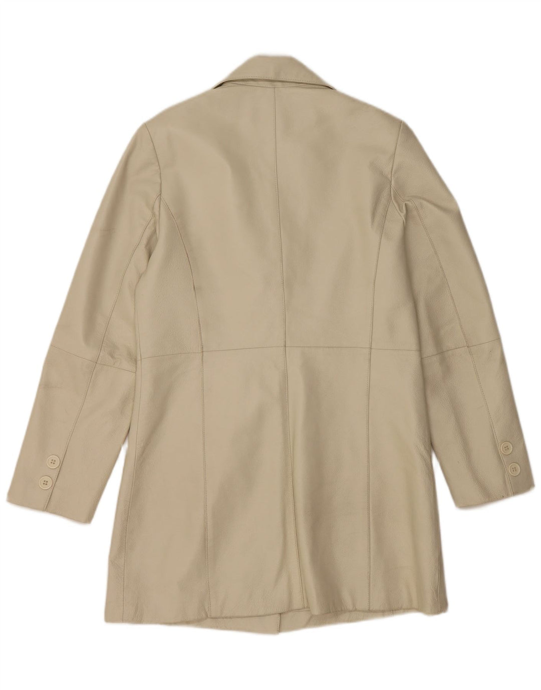Vintage Womens Leather Coat UK 12 Medium Beige Leather