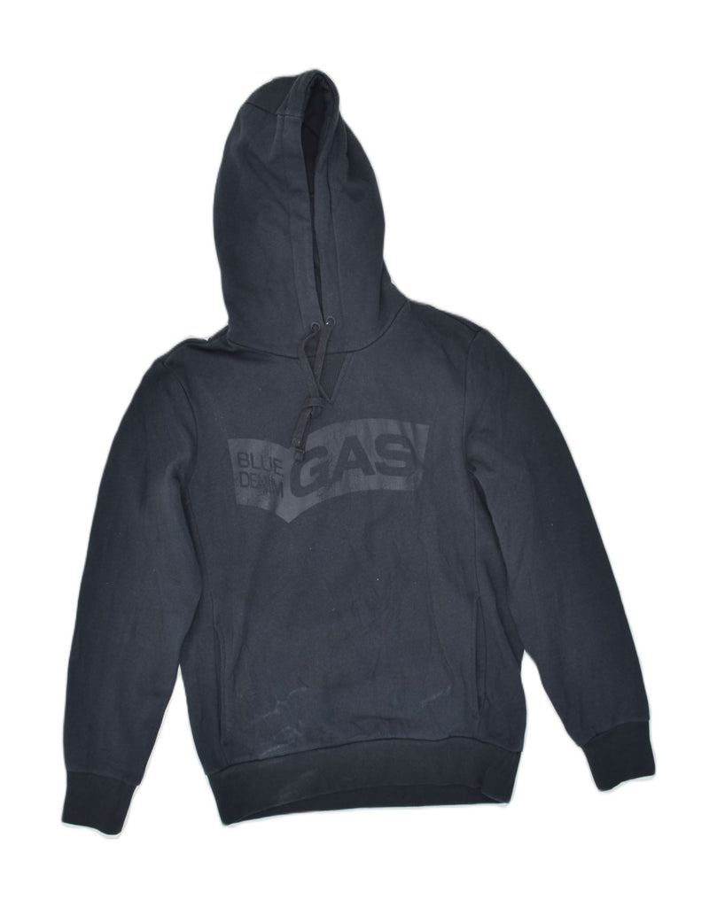 GAS Mens Graphic Hoodie Jumper Small Navy Blue Cotton | Vintage Gas | Thrift | Second-Hand Gas | Used Clothing | Messina Hembry 